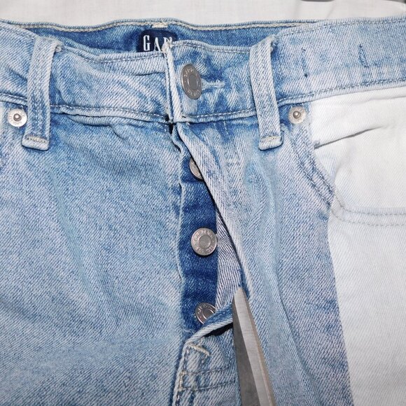 GAP High Rise Straight Crop Tonal Spliced Color Block Button Fly jeans Womens 25 - Picture 7 of 12